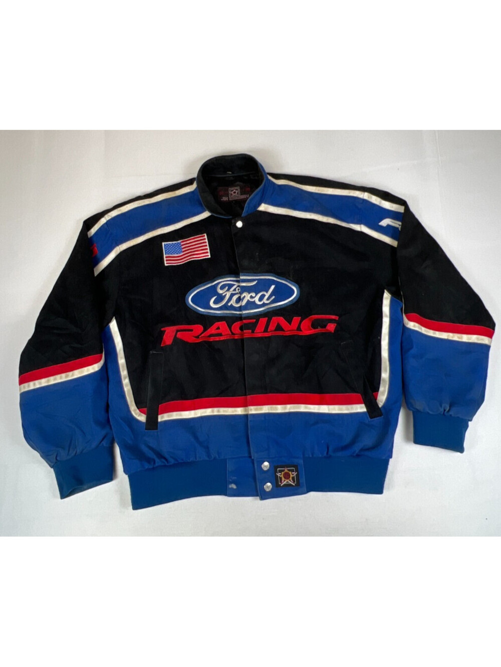 Vintage JH Design Ford Racing Jacket Mens Large Blue Black Cotton 90s Y2K